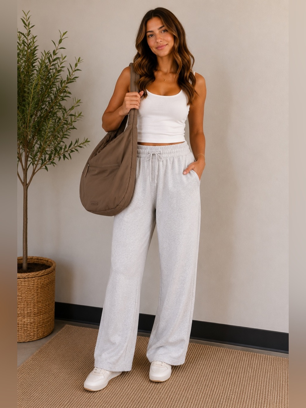Athleta Quilted Hobo Bag in Taupe